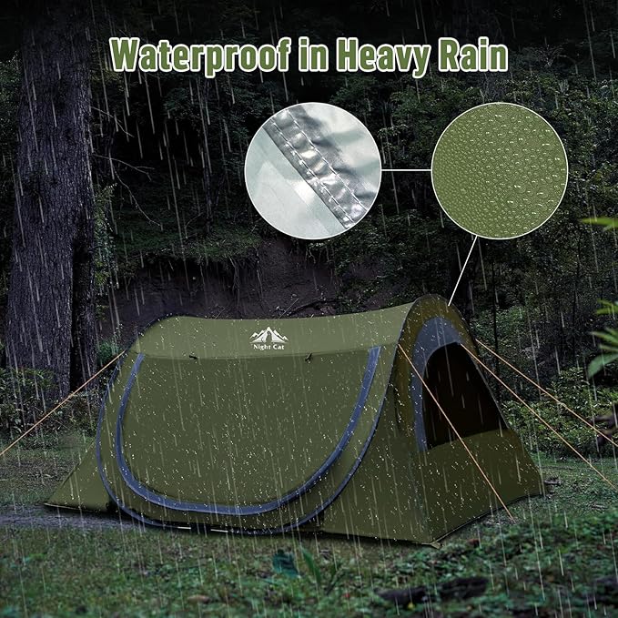 Night Cat Pop-up Camping Tent: 1 2 Person Tent Waterproof Instant Easy Setup Tunnel Tent