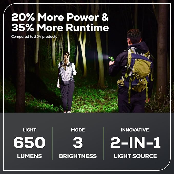Greenworks 24V 2-in-1 Work Light, Dual Function, (2) Interchangeable Light Heads, 650 Lumen LED, 2.0Ah Battery and Compact Charger Included