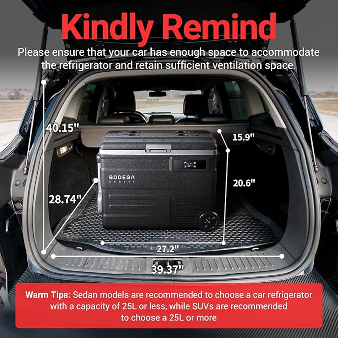 BODEGACOOLER 12 Volt Car Refrigerator,58QT(55L) Car Fridge with Wheels,RV Portable Freezer Single Zone,with APP Control,-4℉-68℉ Car Cooler,12/24V DC & 100-240V AC,for Travel,Camping,Outdoor,Vehicles