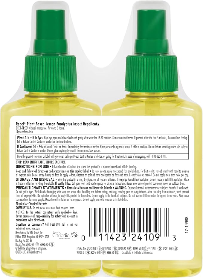 Repel Plant-Based Lemon Eucalyptus Insect Repellent, Mosquito Repellent, Pump Spray, 4 Ounce, (Pack of 2)