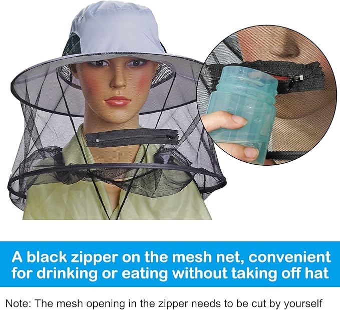 Sucrain 2 Pack Mosquito Head Net Hat Sun Hat Garden Bug Hat with Hidden Net Mesh for Outdoor Gardening Beekeeping