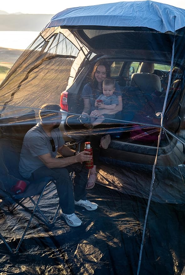 Universal SUV Tent Spacious Camping Attachment for SUV Car Van Minivan Hatchback and Truck Rear Door Setup for Outdoor and Tailgate Use with Most Automobiles with Screen Tent & Rainfly