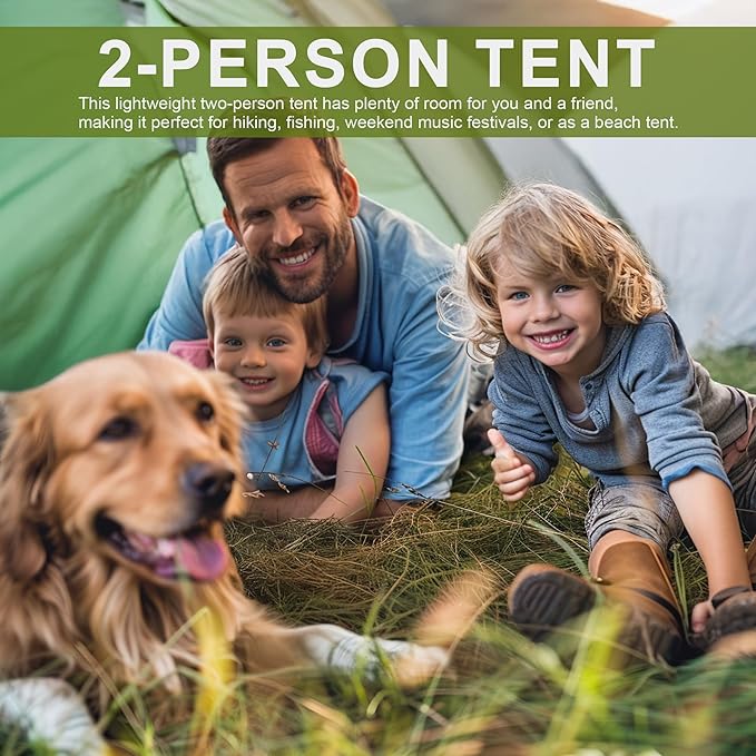 2-Person Camping Dome Tent, Lightweight Waterproof Backpacking Tent with Weather-Resistant Rainfly & Carry Bag, Compact Outdoor Shelter for Hiking, Fishing, Beach Tents for Camping