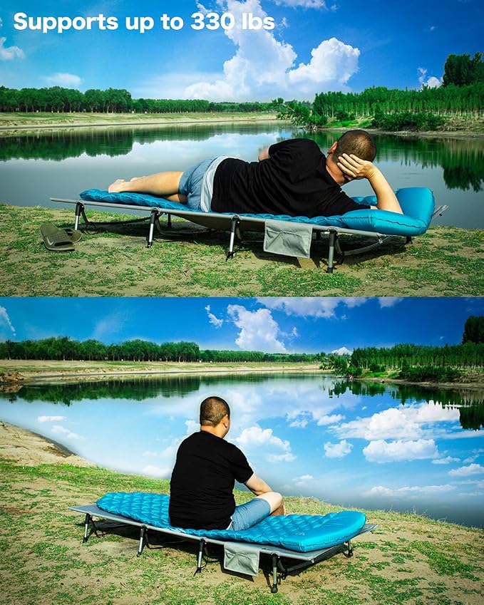 iClimb Super Easy Assemble Folding Cot Ultralight Compact Heavy Duty with Carry Bag for Adults Camping Backpacking (Black, Mesh)
