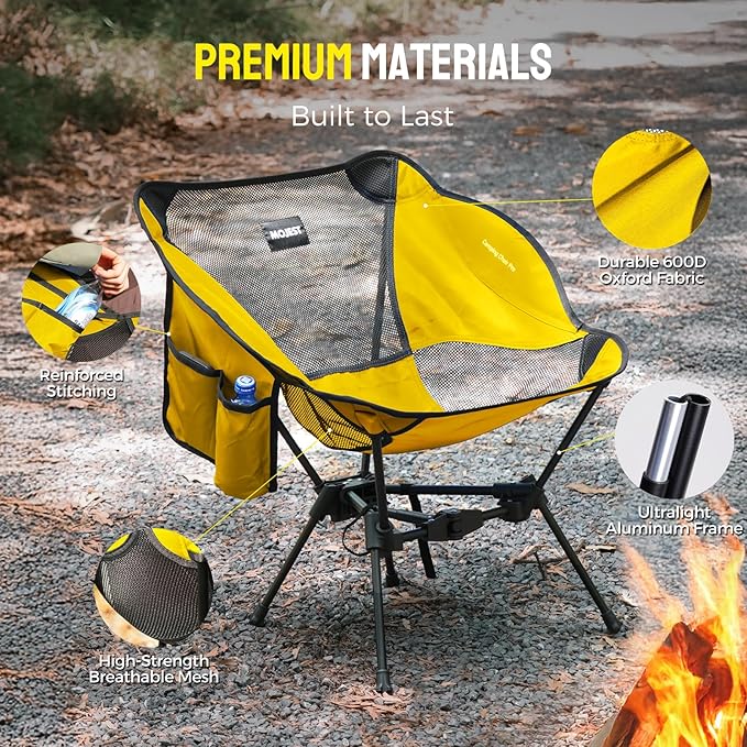 Portable Camping Chair – Compact Lightweight Folding Chair for Adults, Supports 330 lbs – Ideal for Backpacking Hiking, Fishing, Beach, Picnic & Lawn (Yellow)