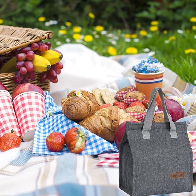 Lunch bag, Insulated Lunch Bag for Women Men, Lunch Containers Reusable Lunch Tote Bags for Work, Travel, Outdoor (Grey)