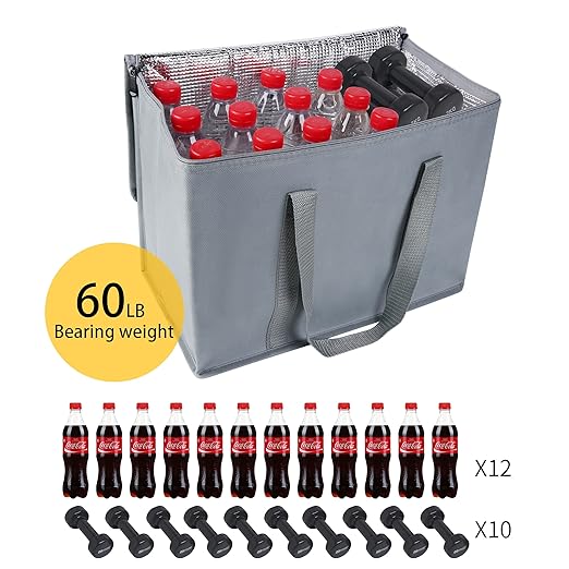 Insulated Car Trunk Organizer, Storage Collapsible Multi Compartment Car Organizer, SUV Trunk Organizer, Non Slip Bottom, Adjustable Securing Straps, Foldable Cover Grocery Shopping Bags,