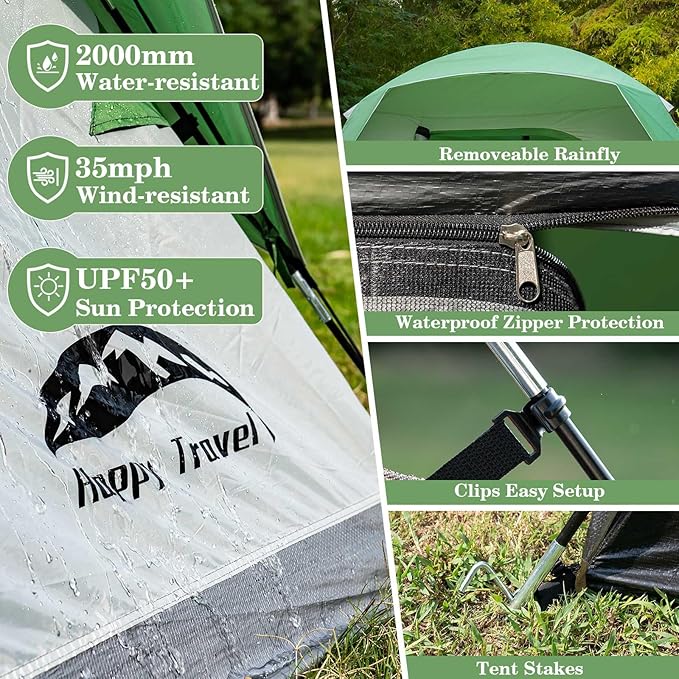 Happy Travel Camping Tent, 6 Person Dome Tents for Camping with Rainfly, Waterproof Clip Easy Setup Portable Family Tent with Mesh Windows, 20% More Headroom Backpacking Tents for Camping & Hiking