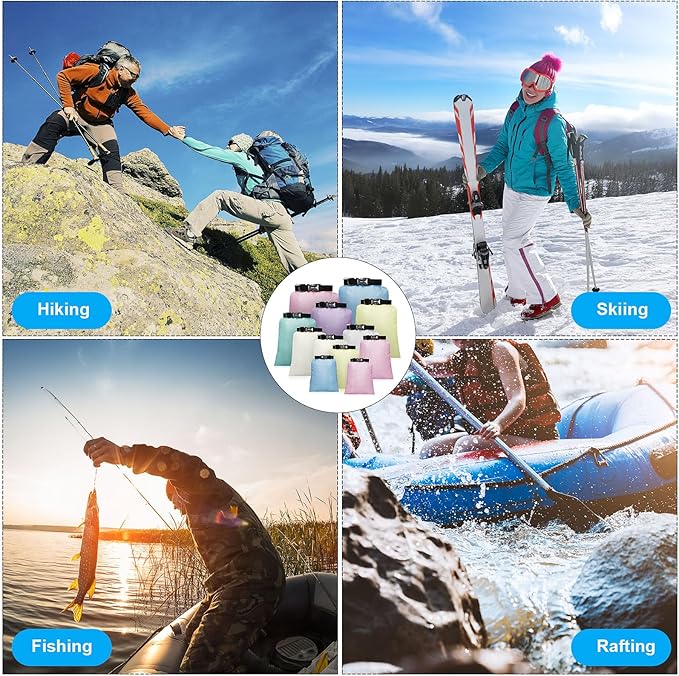 Shappy 12 Pcs Waterproof Dry Bag Set 6 Sizes Lightweight Sacks and Long Adjustable Shoulder Strap Outdoor Water Proof Keep Gear Dry Bag Stuff Sacks for Backpacking, Boating, Hiking, Camping (Macaron)
