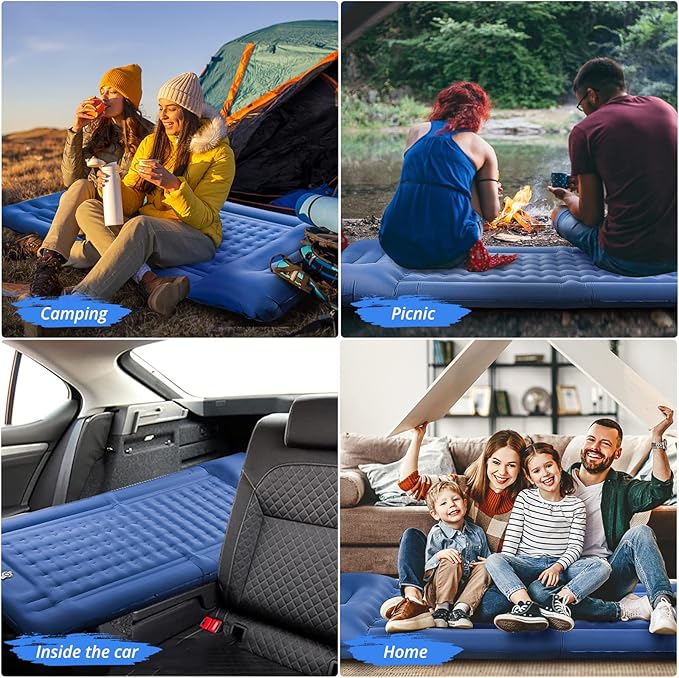 Camping Sleeping Pads,Extra Thick 5 Inch Inflatable Sleeping Mat with Pillow Built-in Pump,Oversized Mattress Super Portable Backpacking Sleeping Pad (Blue, Single)
