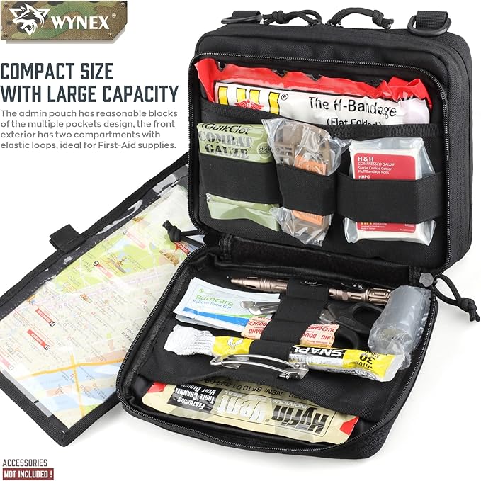 WYNEX Tactical Large Admin Pouch of Double Layer Design, Molle EDC EMT Utility Pouch with Map Sleeve Modular Tool Pouch Large Capacity Flag Patch Included