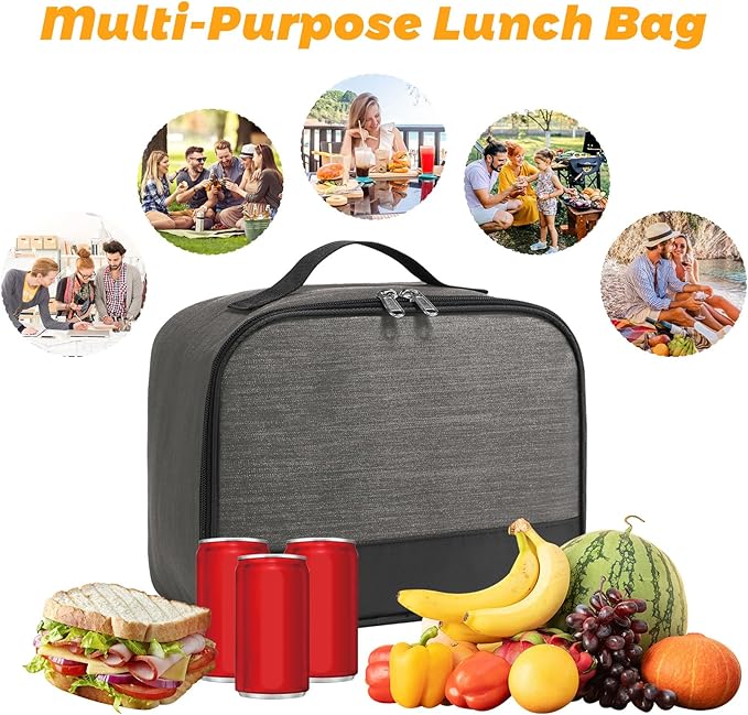 Lunch Box for Men - Reusable Lunch Bag Men Adult Women- Insulated LunchBox for Office Hiking Camping (Gray)