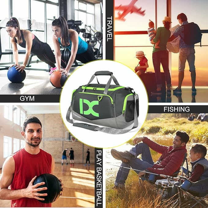 Sports Gym Bag,INOXTO Travel Duffel Bag with Dry Wet Pocket And Shoe CompartmentFor Women and Men,40L/55L Fitness Waterproof Weekender Bag For Swim Sports Travel Working Out (Gray green, 40L)