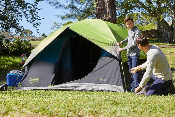 Coleman Sundome Dark Room 4/6 Person Tent, Blocks 90% of Sunlight to Keep Inside Cool, Weatherproof Tent with Rainfly Sets Up in Minutes