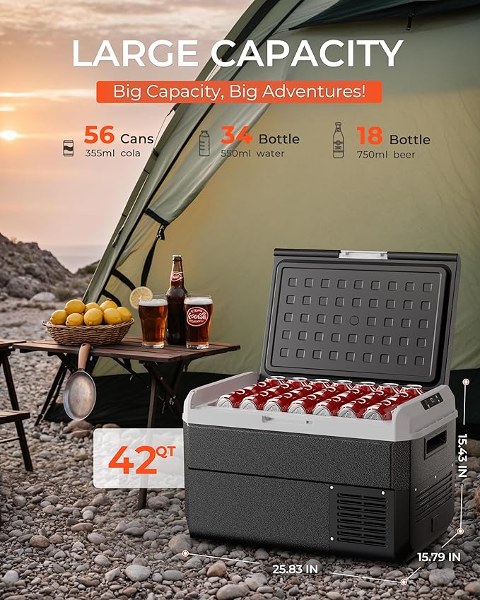 12 Volt Refrigerator, 43 Quart Electric Cooler, Car Fridge 12V/24V DC 100~240V AC, Portable Freezer -4℉~68℉, APP Control, Portable 12V Refrigerator Fridge for Truck, RV, Camping,Travel