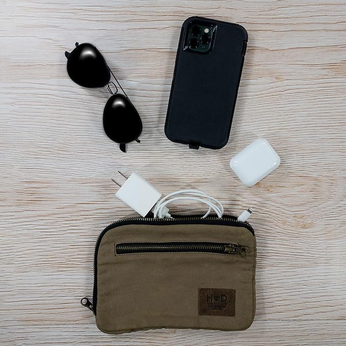 Hide & Drink, Zipper Gear Pouch, Camping Bag, Travel Accessory, Multi-Purpose Bag, Waxed Canvas and Full Grain Leather