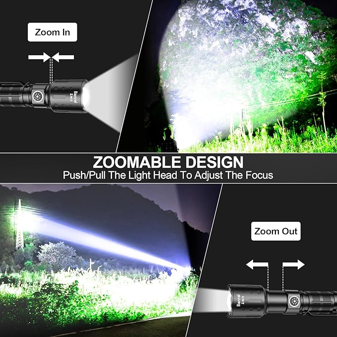 Rechargeable Flashlights 20,000 High Lumens, 1500M Long Throw Super Bright LED Small Powerful Flashlight with Memory Function, 6Modes Pocket Waterproof Flash Light for Camping,Hiking (2, Black/Red)