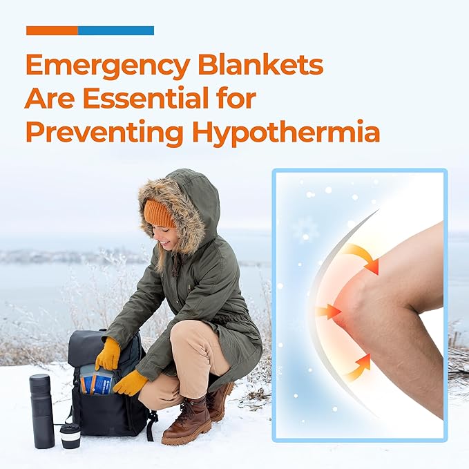 Emergency Blankets (10 Packs, 84" L x 52" W) Mylar Thermal Blankets for Survival and Protection,Space Blanket Survival Kits Camping Blanket, Ideal for Outdoors, Hiking, Survival, Marathons