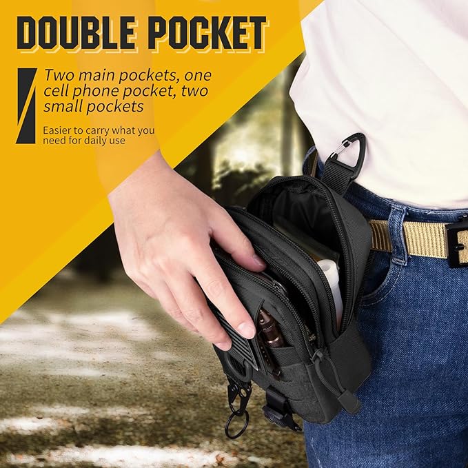 IronSeals Tactical Molle Utility EDC Pouch Nylon Waist Belt Bag Camping Hiking Organizer Pouch Phone Holster for iPhone 16 Pro Max/16 Pro/15 Pro Max/14 Pro Max/13 Pro Max/12 Pro Max/11 Pro Max, Large