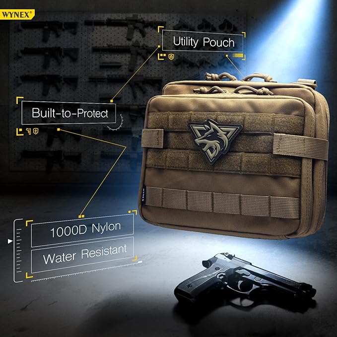 WYNEX Tactical Large Admin Pouch of Double Layer Design, Molle EDC EMT Utility Pouch with Map Sleeve Modular Tool Pouch Large Capacity Flag Patch Included