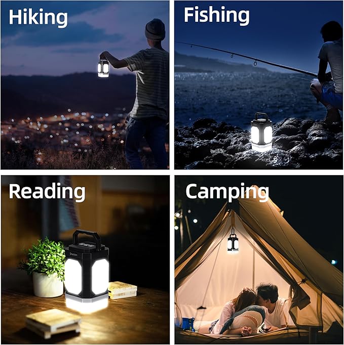 Sinvitron 30000mAh LED Camping Lantern with QC3.0 Fast Charging, 1000LM Emergency Lights for Power Outages, 350H Runtime, IPX5 Waterproof Rechargeable Lamp for Tent, Outdoor (Black/Grey)