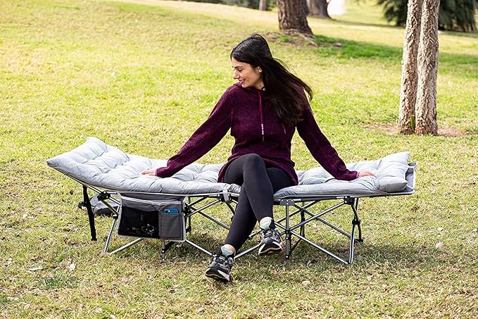 Zento Camping Cot and Mattress Folding Outdoor Travel Bed 4 Pack- Heavy Duty Max Load 450 LBS Premium Quality Cot Bed with Pad for Comfort Sleeping for Travel Home and Anytime Use