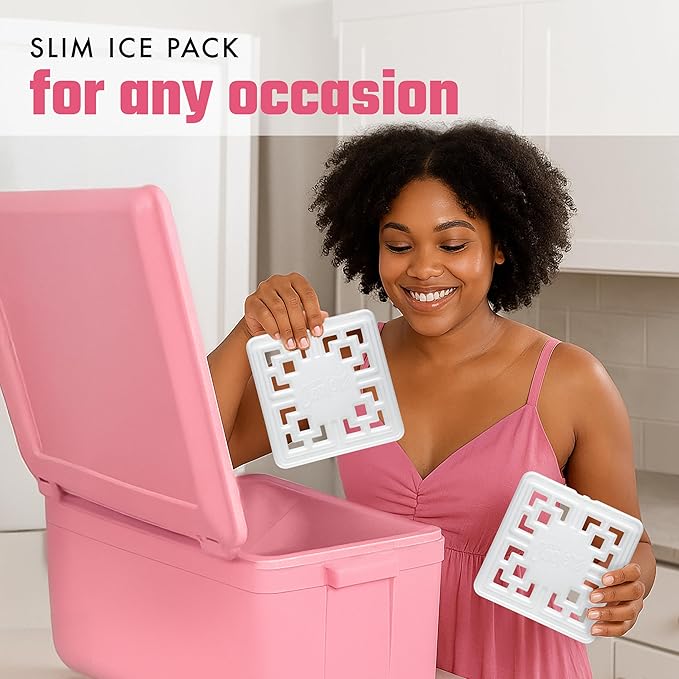Cool Coolers Fashion Ice by Fit & Fresh, 4 Pack Large Slim Ice Packs, Unique Ice Pack Design for Womens Lunch Bag, Space Saving Reusable Ice Packs for Lunch Boxes, Cooler Ice Packs, Pearl White, 4PK