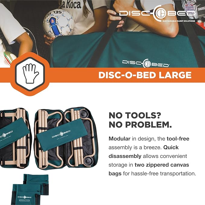 Disc-O-Bed Large Outdoor Convertible 2 Person Bench and Double Camping Cot Portable Bed Bunk System for Adults