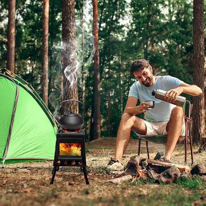Outvita Camping Wood Stove, 14.2" Portable Folding Wood Burning Stove, Alloy Steel Backpacking Stove for Hiking, Outdoor Survival Stove Emergency for Picnic, Cooking Outside BBQ