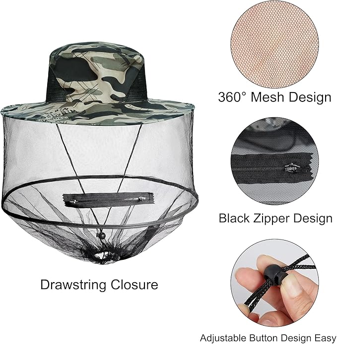 Sucrain 2 Pack Mosquito Head Net Hat Sun Hat Garden Bug Hat with Hidden Net Mesh for Outdoor Gardening Beekeeping