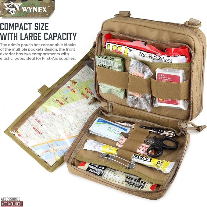 WYNEX Tactical Large Admin Pouch of Double Layer Design, Molle EDC EMT Utility Pouch with Map Sleeve Modular Tool Pouch Large Capacity Flag Patch Included