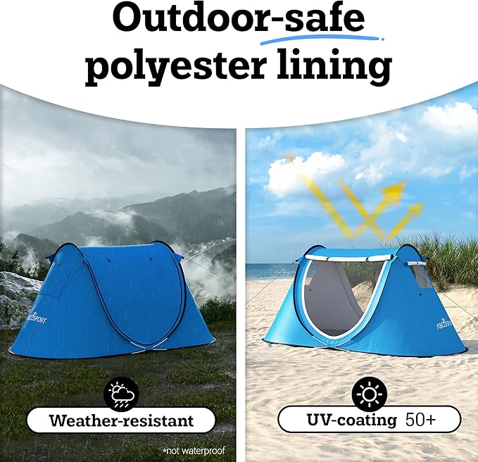 Abco Tech Pop Up Tent - Portable Tent for Camping 2 Person Pop Up with Double Doors - Water-Resistant and UV Protection - Foldable Cabana with Zipper and Carrying Bag - Sky Blue, 88.6"x47.2"x37.4"