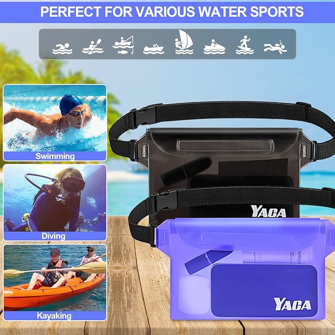 Waterproof Fanny Pack, 2PCS Touchscreen Sensitive Waterproof Phone Pouch, Dry Bag with Adjustable Waist Strap, Water Proof Pouch For Kayaking, Swimming, Boating, Floating, Perfect Beach Essentials