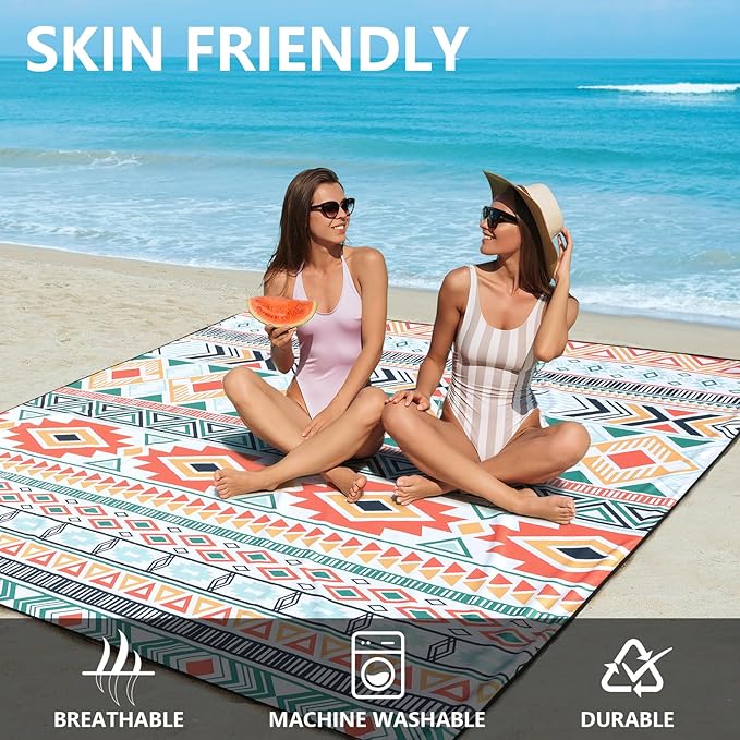 Beach Blanket Waterproof Sandproof Extra Large Beach Mat 79" X 83"/120"x108"for 1-8 Adults Quick Drying Durable Outdoor Picnic Mat for Beach Travel Camping Hiking
