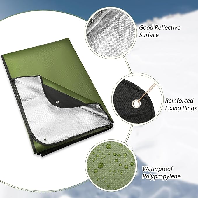 Kanayu 4 Pcs Emergency Thermal Survival Blankets 82 x 60 Inch,Heavy Duty Emergency Poncho Tarp Reusable Waterproof Blanket for Car,Camping,Hiking(Olive Green)