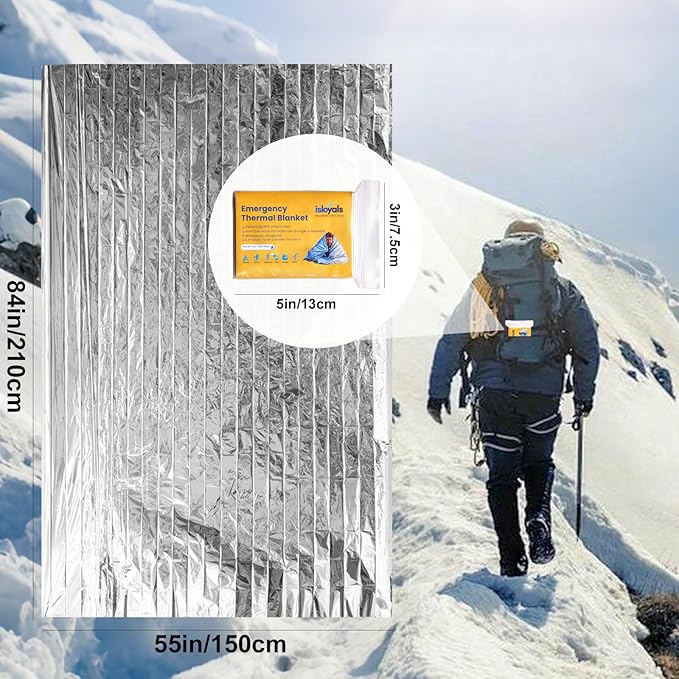 Emergency Blankets, Mylar Blankets, Space Thermal Blanket Survival Gear, Foil Blankets for Warmth, Heat Reflective Blanket for Outdoor Camping, Hiking, First Aid, Marathons, Bug Out Bag, Car Emergency