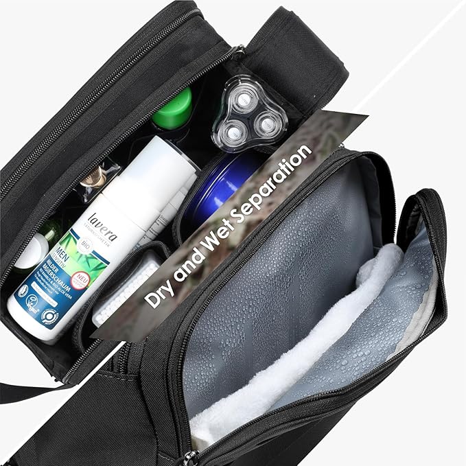 TACTICISM Toiletry Bag for Men - Extra Large Dry Wet Separate Dopp Kit, Tactical Molle Travel Toiletry Bag, Water-Resistant Shaving Bag for Adult, Black