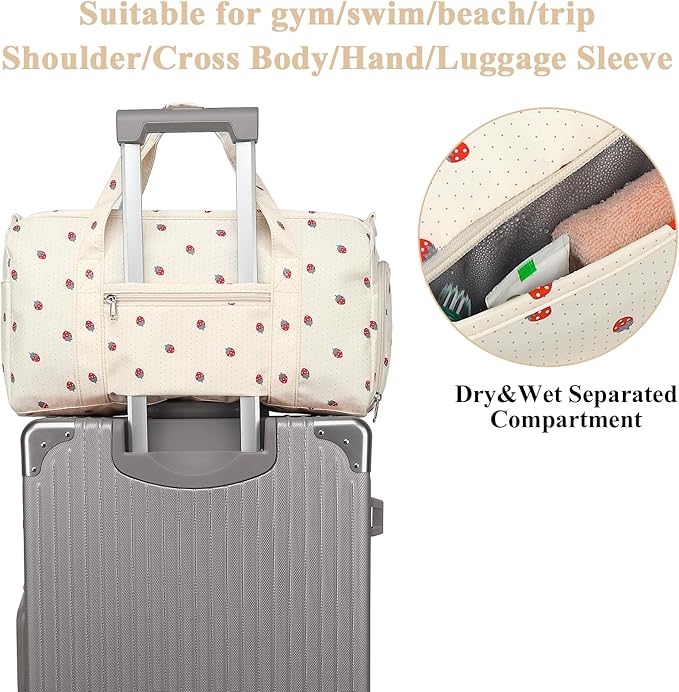 Gym Bag Sports Duffle Bag with Wet Pocket Weekender Overnight Bag with Waterproof Shoe Pouch and Air Hole for Girls Kids Women Travel Foldable Bag