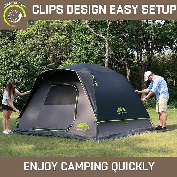 Happy Travel Camping Tent, 6 Person Dome Tents for Camping with Rainfly, Waterproof Clip Easy Setup Portable Family Tent with Mesh Windows, 20% More Headroom Backpacking Tents for Camping & Hiking