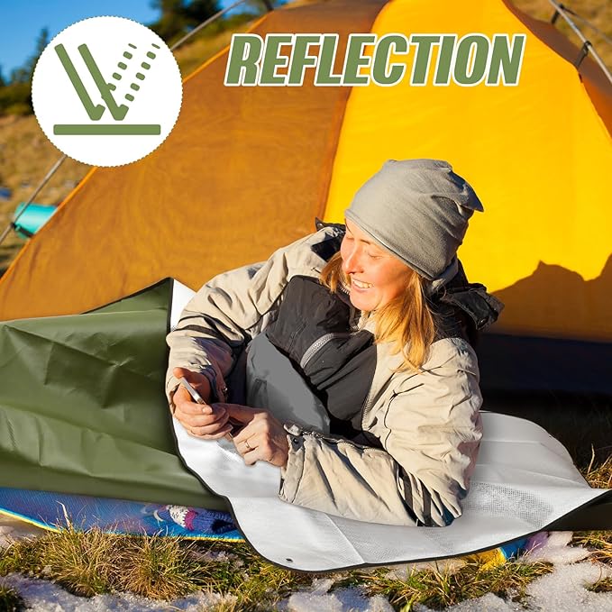 Kanayu 4 Pcs Emergency Thermal Survival Blankets 82 x 60 Inch,Heavy Duty Emergency Poncho Tarp Reusable Waterproof Blanket for Car,Camping,Hiking(Olive Green)