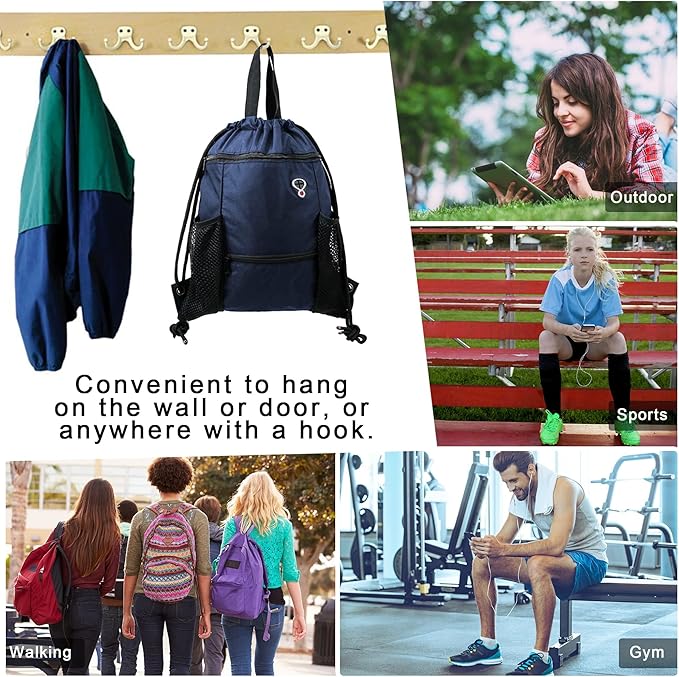 BeeGreen Drawstring Backpack Sports Gym Bag With Shoe Compartment and Two Water Bottle Holder …