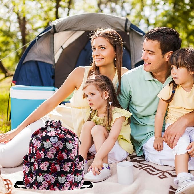 HUA ANGEL Floral Print Drawstring Bag - Lightweight Waterproof Cinch Sackpack with Side Pocket for Men & Women Travel Gym Bag