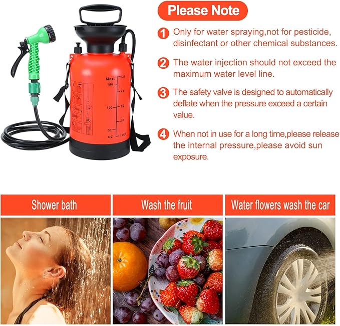 Finderomend Portable Shower for Camping with 7 Spray Modes, Hand Press Camping Shower with Removable Hose and Shower Head,Pressure Rinse Kits for Hiking Traveling Garden Beach Pet Shower