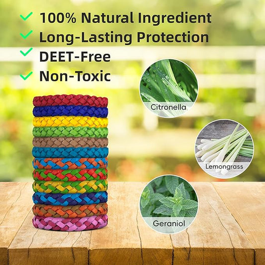 BuggyBand 18 Pack Mosquito Repellent Bracelets, DEET-Free Natural Bands, PU Leather Insect & Bug Repellent Wrist Bands for Kids & Adults, Individually Wrapped