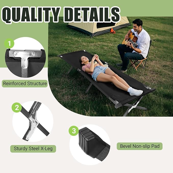 YSSOA Camping Cot, Sleeping Cots for Adults with Storage Bag, Portable and Lightweight Cot Bed for Outdoor Traveling, Hiking, Office Nap, Easy to Set up, 1 Pack