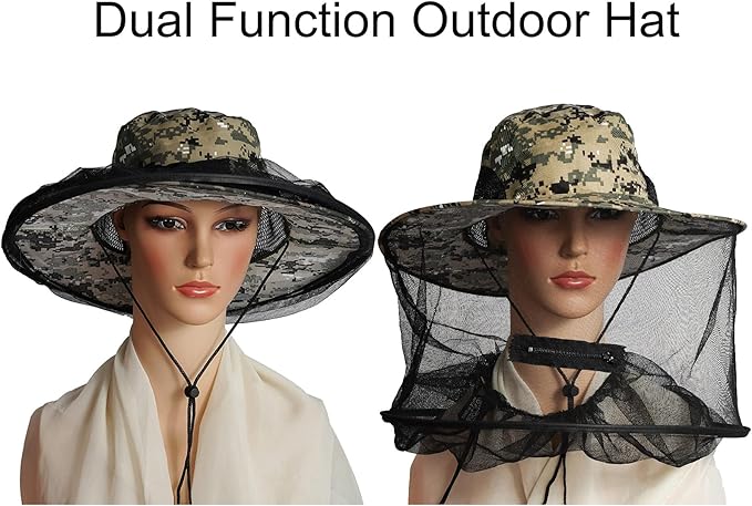 Sucrain 2 Pack Mosquito Head Net Hat Sun Hat Garden Bug Hat with Hidden Net Mesh for Outdoor Gardening Beekeeping