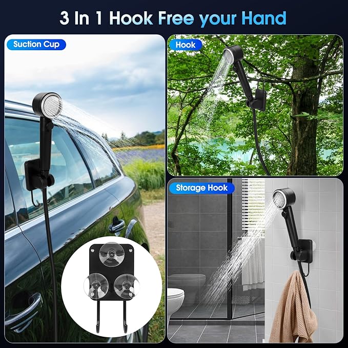 8000mAh Portable Camping Shower, 10-Speed Camp Shower Pump, LED Display, 4 Spray Modes, IPX8 Waterproof Outdoor Shower Kit for Hiking, Travel, Pet, Car Wash