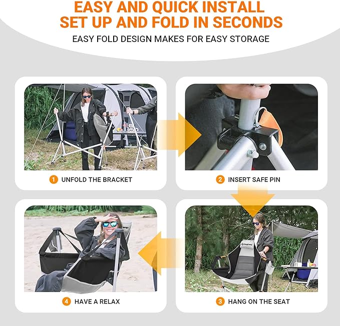 KingCamp Hammock Chair with Footrest, Swinging Portable Folding Camping Chairs for Adults MAX 400lbs Heavy Duty Foldable Oversized Rocker with Cup Holder Pillow for Outdoor Beach Patio Sport Lawn