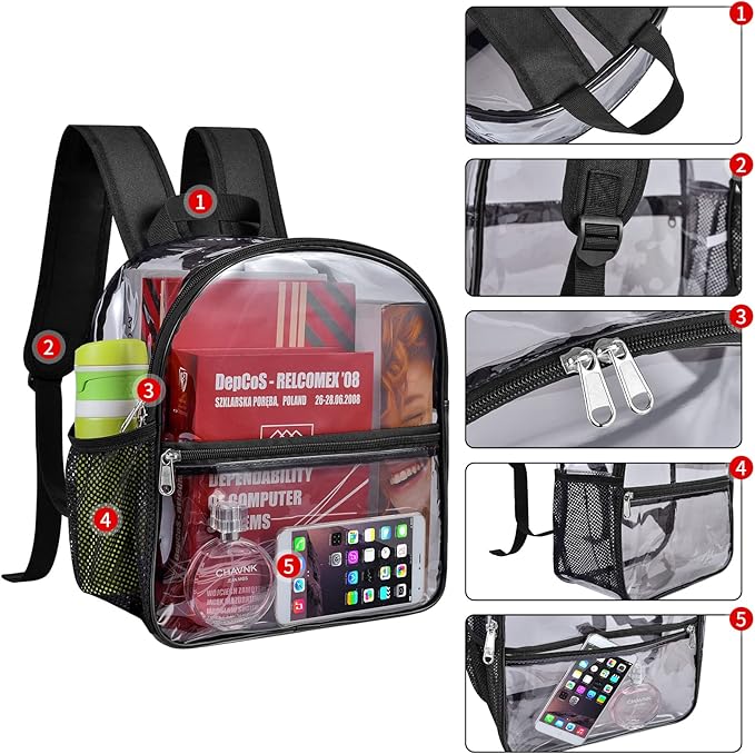 USPECLARE Clear Backpack for Stadium Approved 12×6×12, Water proof Clear Bag for Stadium Events and Concert Work Sport Event