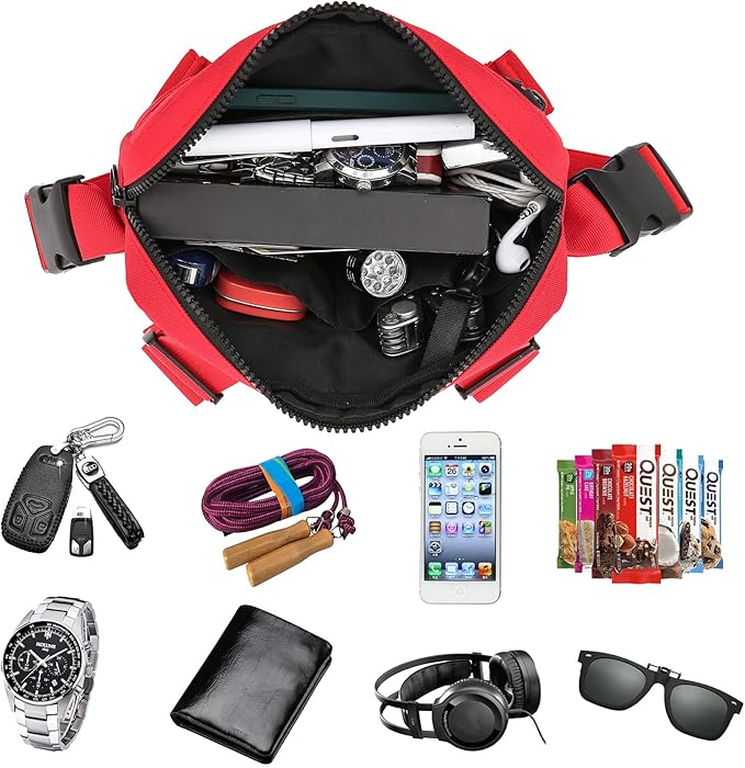 Outdoor Sports Utility Chest Pack,Tactical EDC Chest Bag For Men, Lightweight Conceal Chest Pouch Holster, Chest Rig Vest With Built-In Phone Holder For Workouts, Cycling & Hiking (Red)